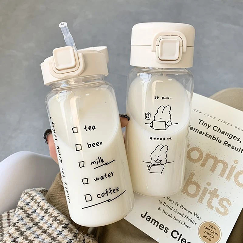 Cute Cartoon Water Bottle with Straw - Portable & Leak-Proof