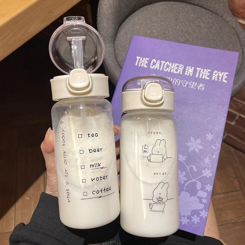 Cute Cartoon Water Bottle with Straw - Portable & Leak-Proof