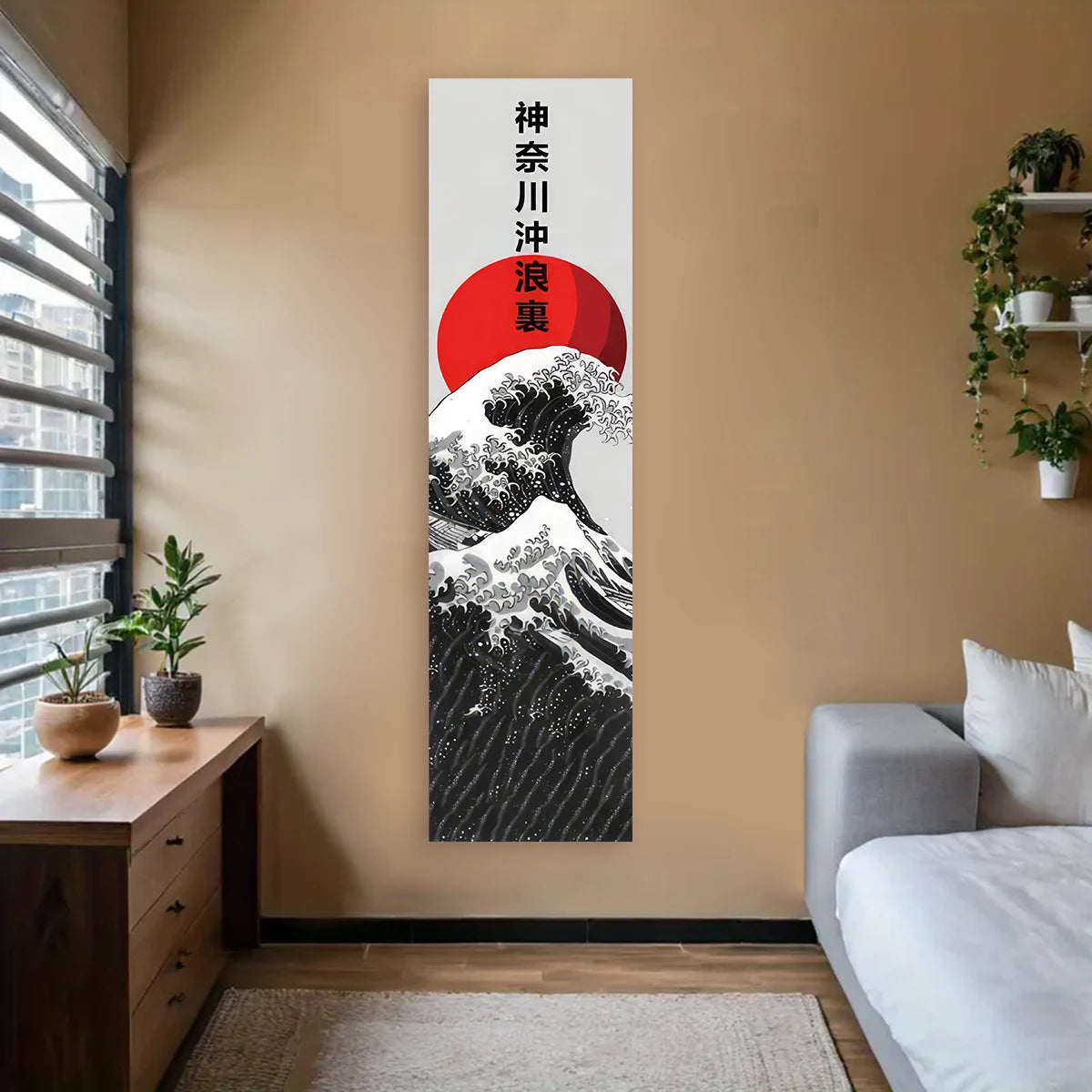 Japanese Ocean Waves Wall Decoration Tapestry Red Sun & Ocean Waves Landscape Aesthetic Tapestry Wall Hanging Home Room Decor