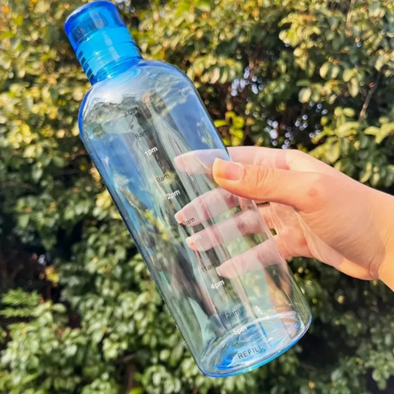 Transparent Water Bottle with Blue Lid - Durable & Leak-Proof