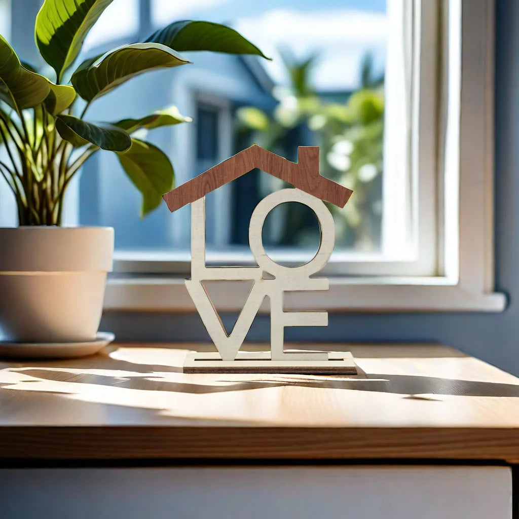 "HOME" & "LOVE" Wooden Signs Set - Classic Desktop Decoration for Living Room