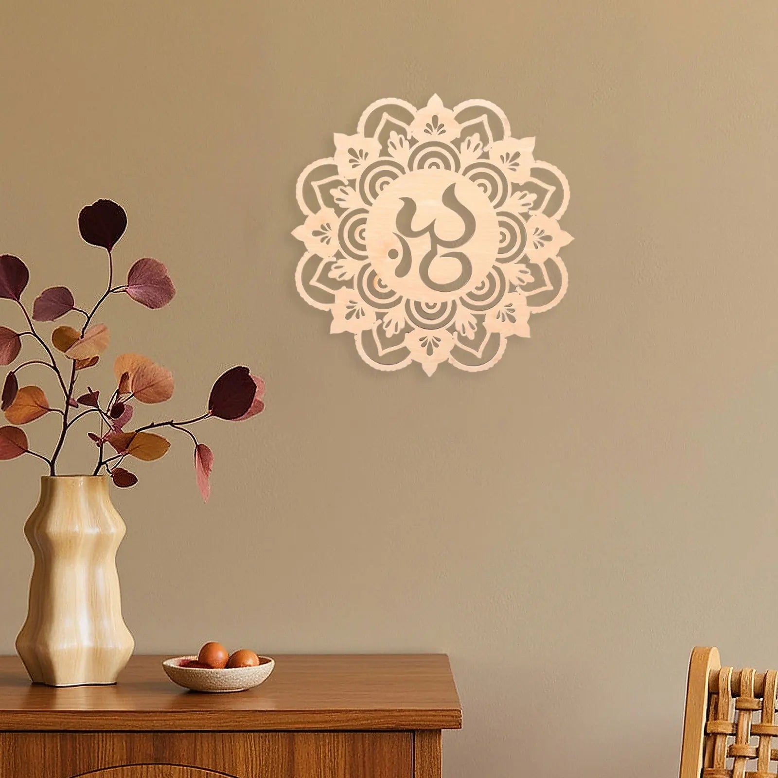 Geometric Boho Wall Art - Wooden Round Craft Decoration for Home, Bathroom & Kitchen