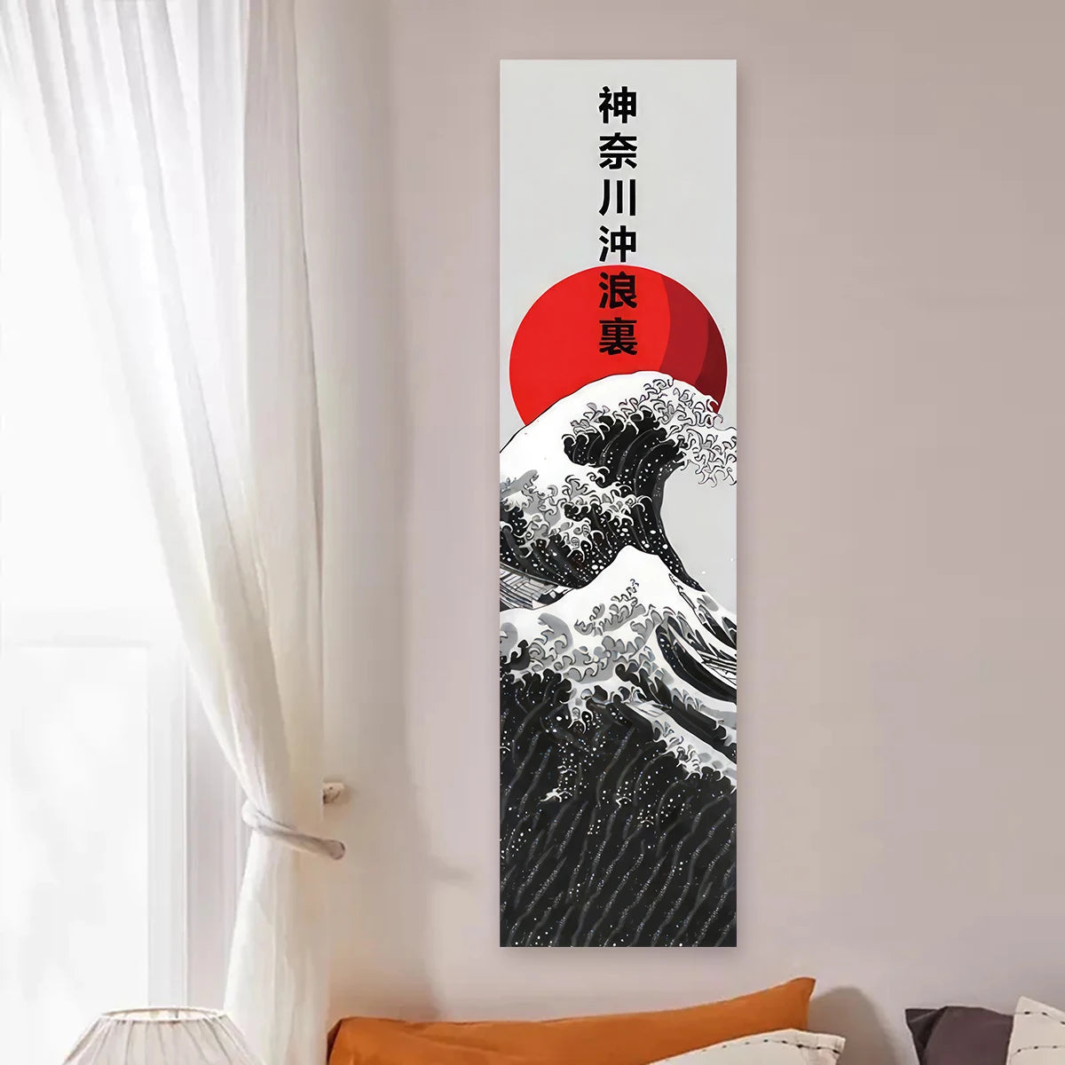 Japanese Ocean Waves Wall Decoration Tapestry Red Sun & Ocean Waves Landscape Aesthetic Tapestry Wall Hanging Home Room Decor