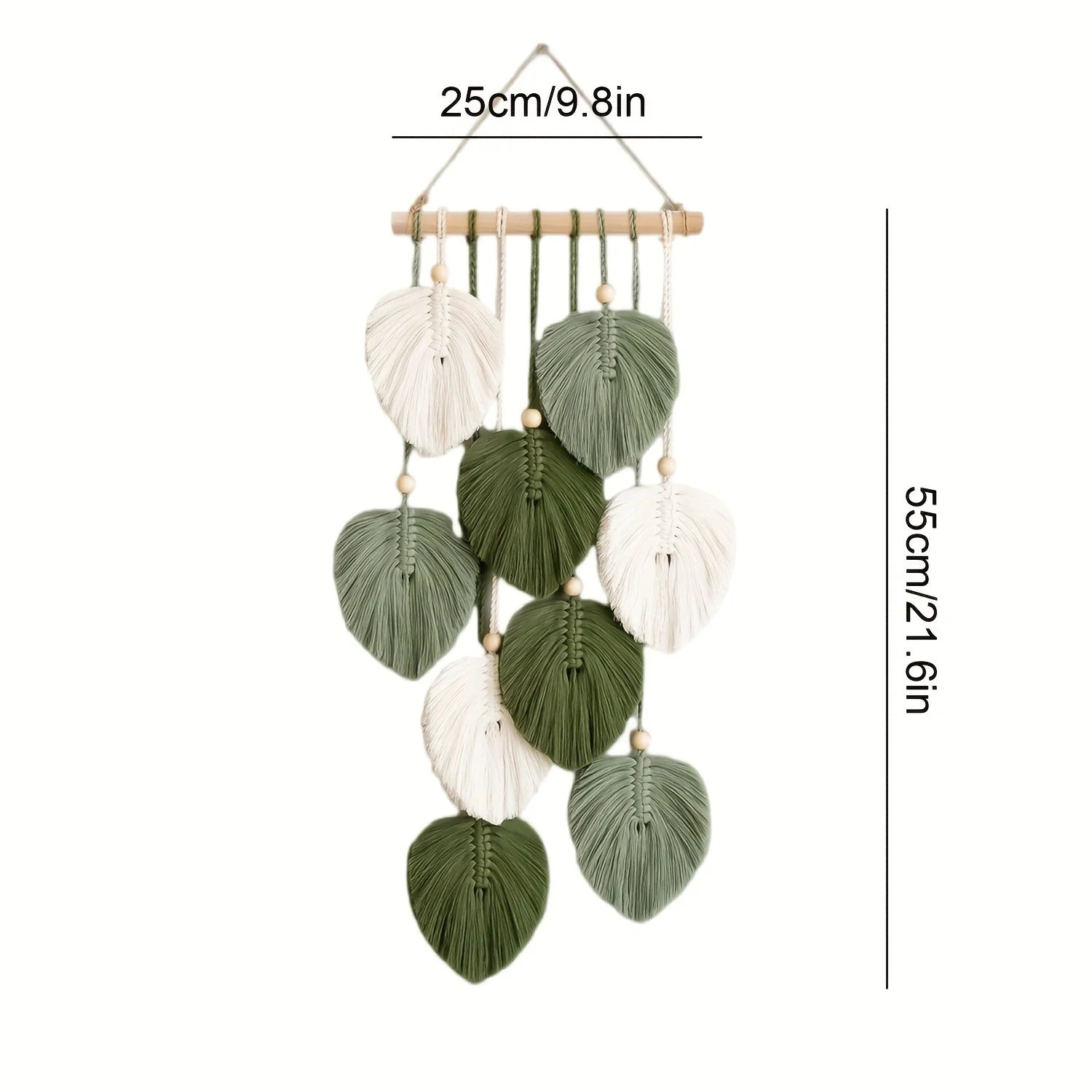 Bohemian Style Wall Hanging Tapestry Handwoven Green Leaf Design for Living Room Bedroom Office Background Indoor Decorative