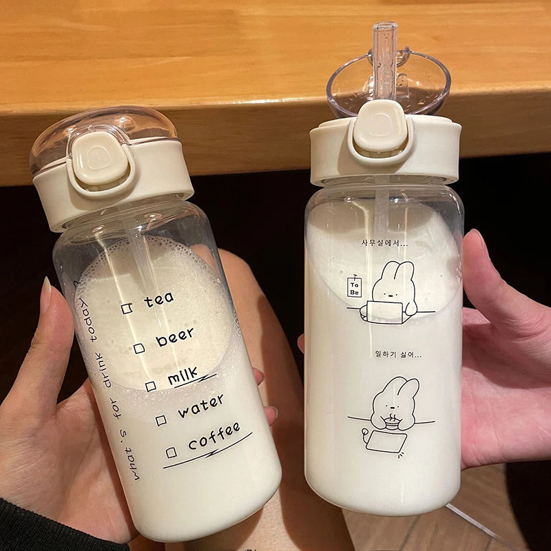 Cute Cartoon Water Bottle with Straw - Portable & Leak-Proof
