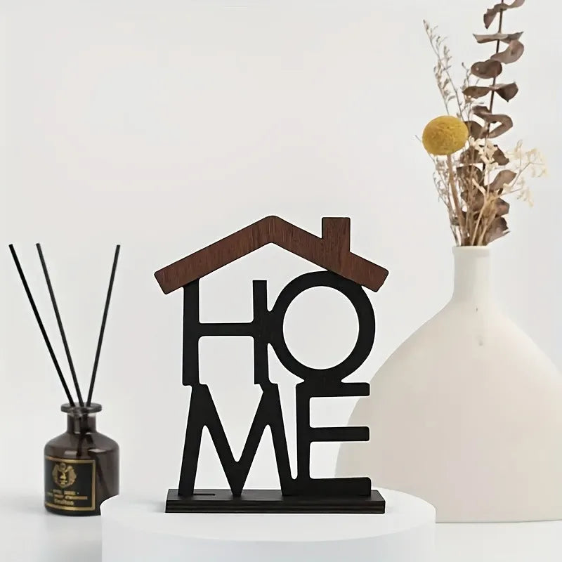 "HOME" Wooden Sign - Elegant Desktop Decoration for Living Room & Office