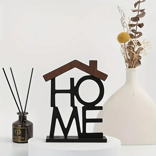 "HOME" Wooden Sign - Elegant Desktop Decoration for Living Room & Office