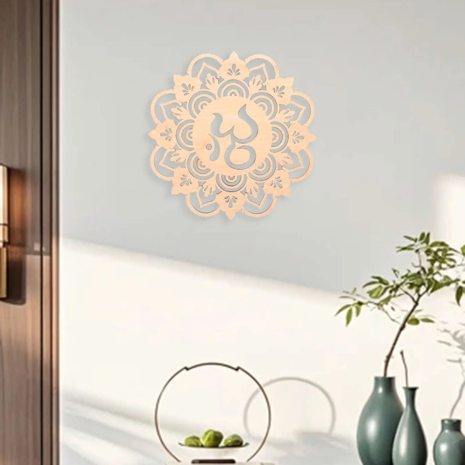 Geometric Boho Wall Art - Wooden Round Craft Decoration for Home, Bathroom & Kitchen