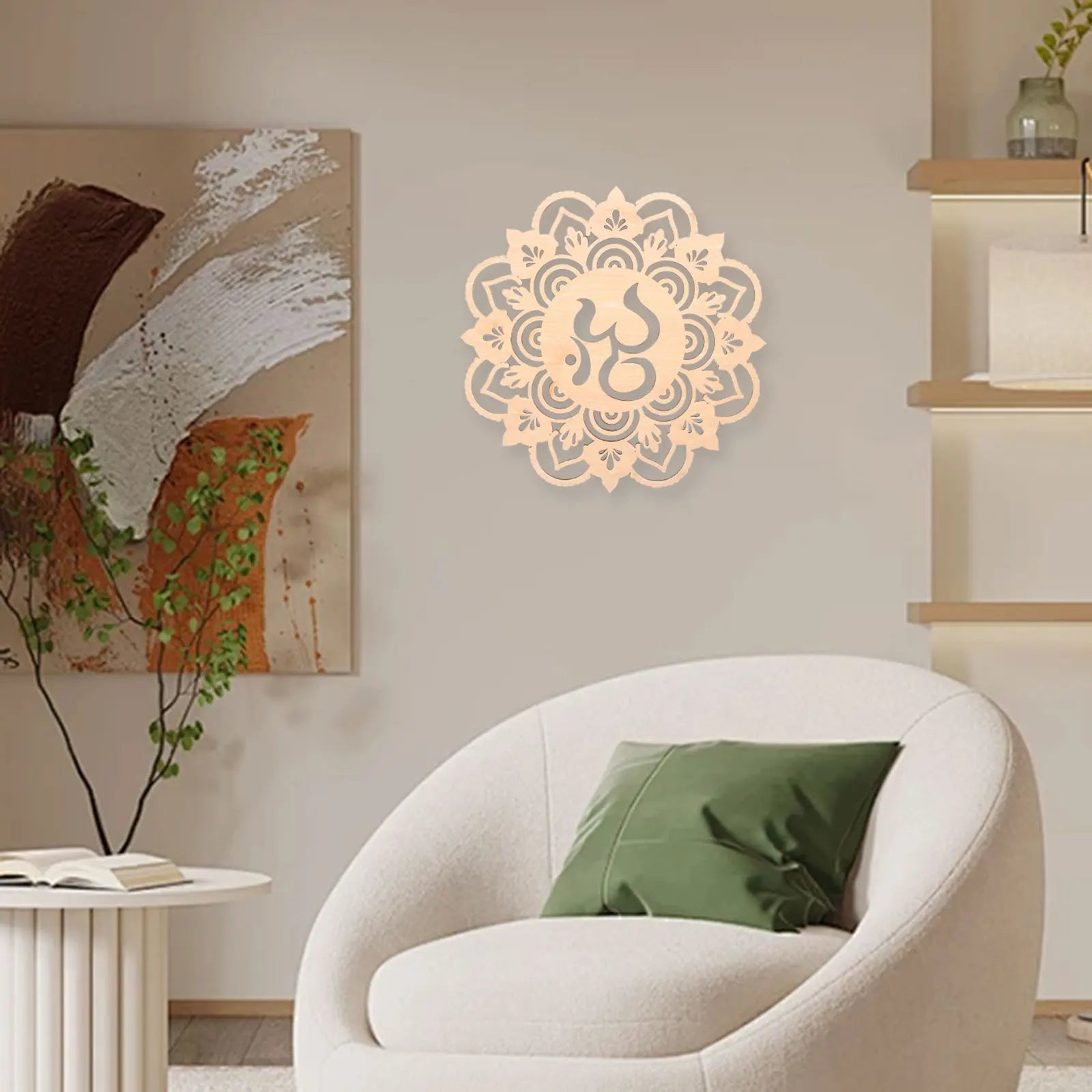 Geometric Boho Wall Art - Wooden Round Craft Decoration for Home, Bathroom & Kitchen