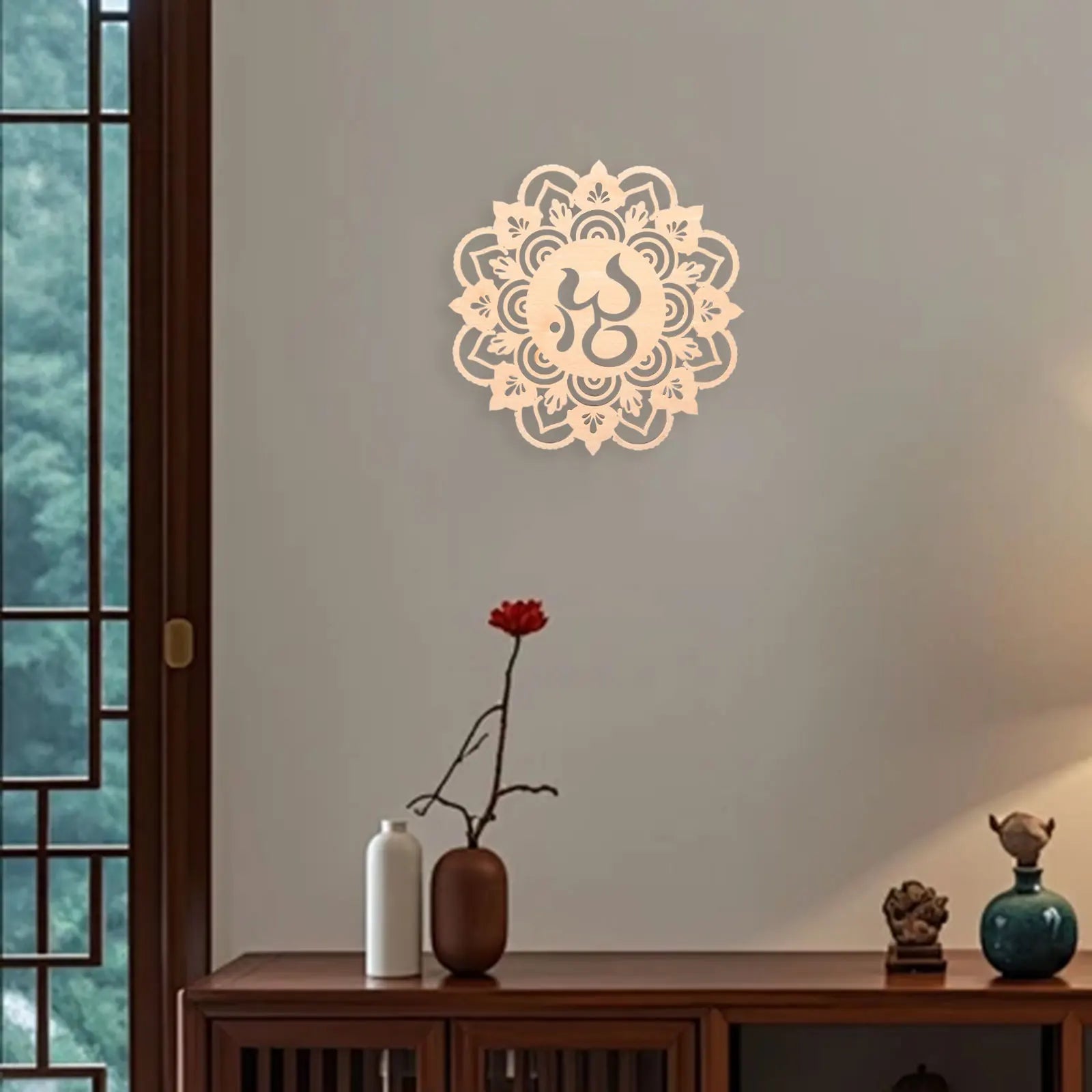 Geometric Boho Wall Art - Wooden Round Craft Decoration for Home, Bathroom & Kitchen