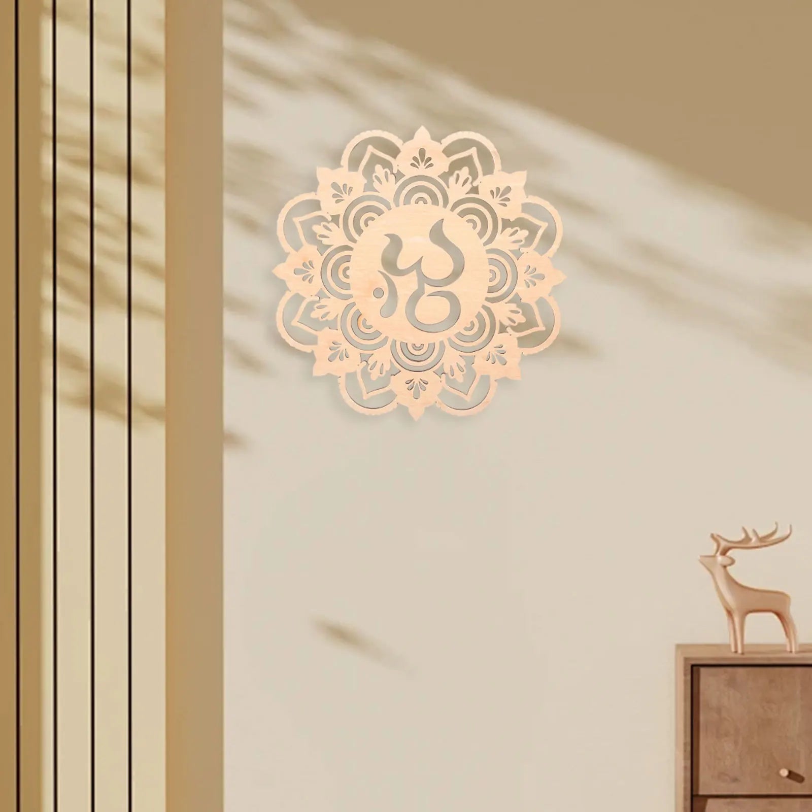 Geometric Boho Wall Art - Wooden Round Craft Decoration for Home, Bathroom & Kitchen