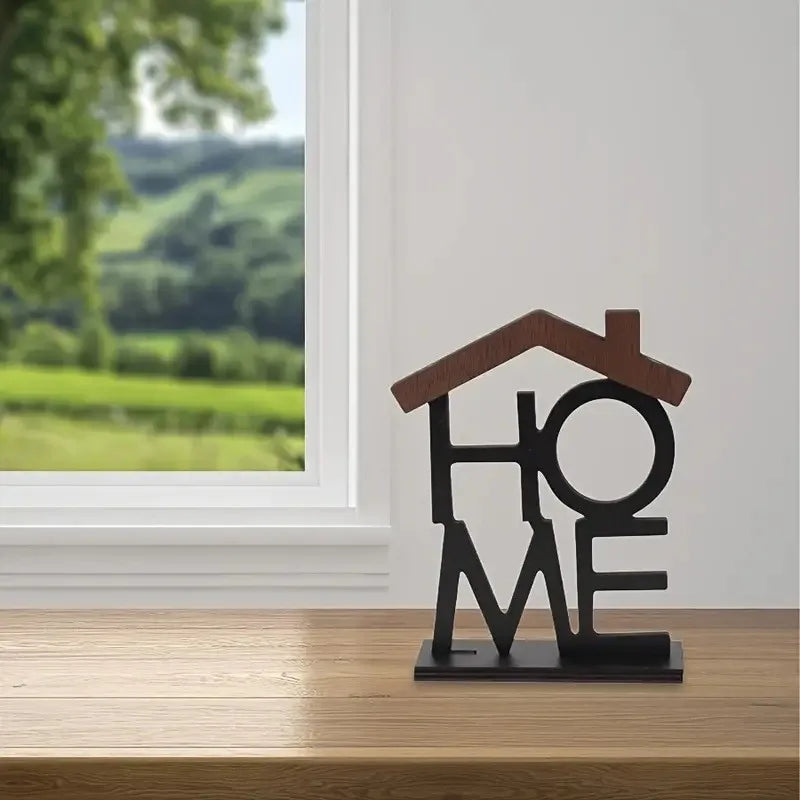 "HOME" Wooden Sign - Elegant Desktop Decoration for Living Room & Office